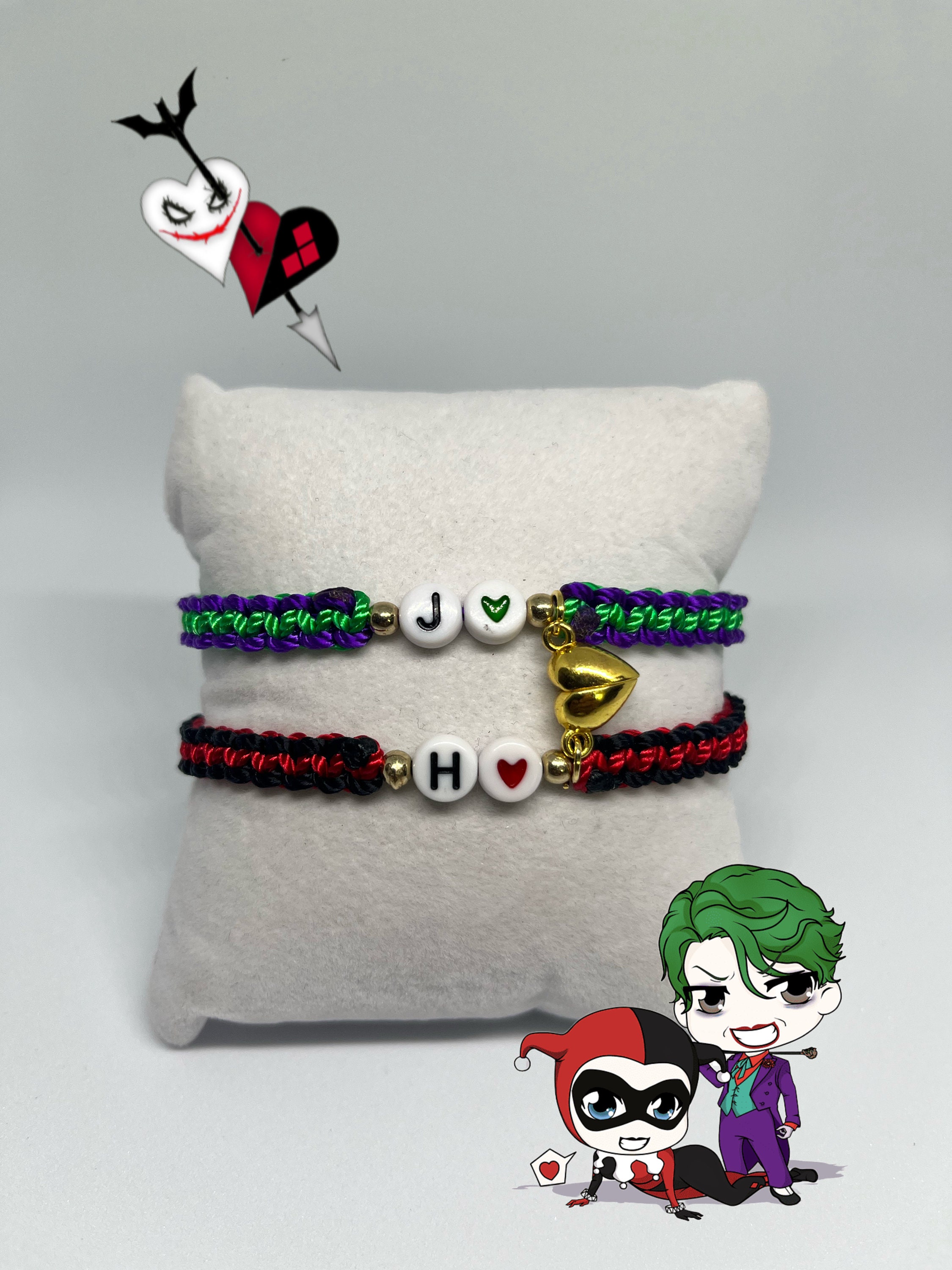 Harley Quinn and Joker Magnetic Heart Bracelet Set His and Hers Bracelets Joker and Harley Jewelry Magnetic Heart Couple Bracelets Etsy