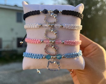 Hello Kitty Friendship Bracelet, Silver Plated Charm, Glass Beads