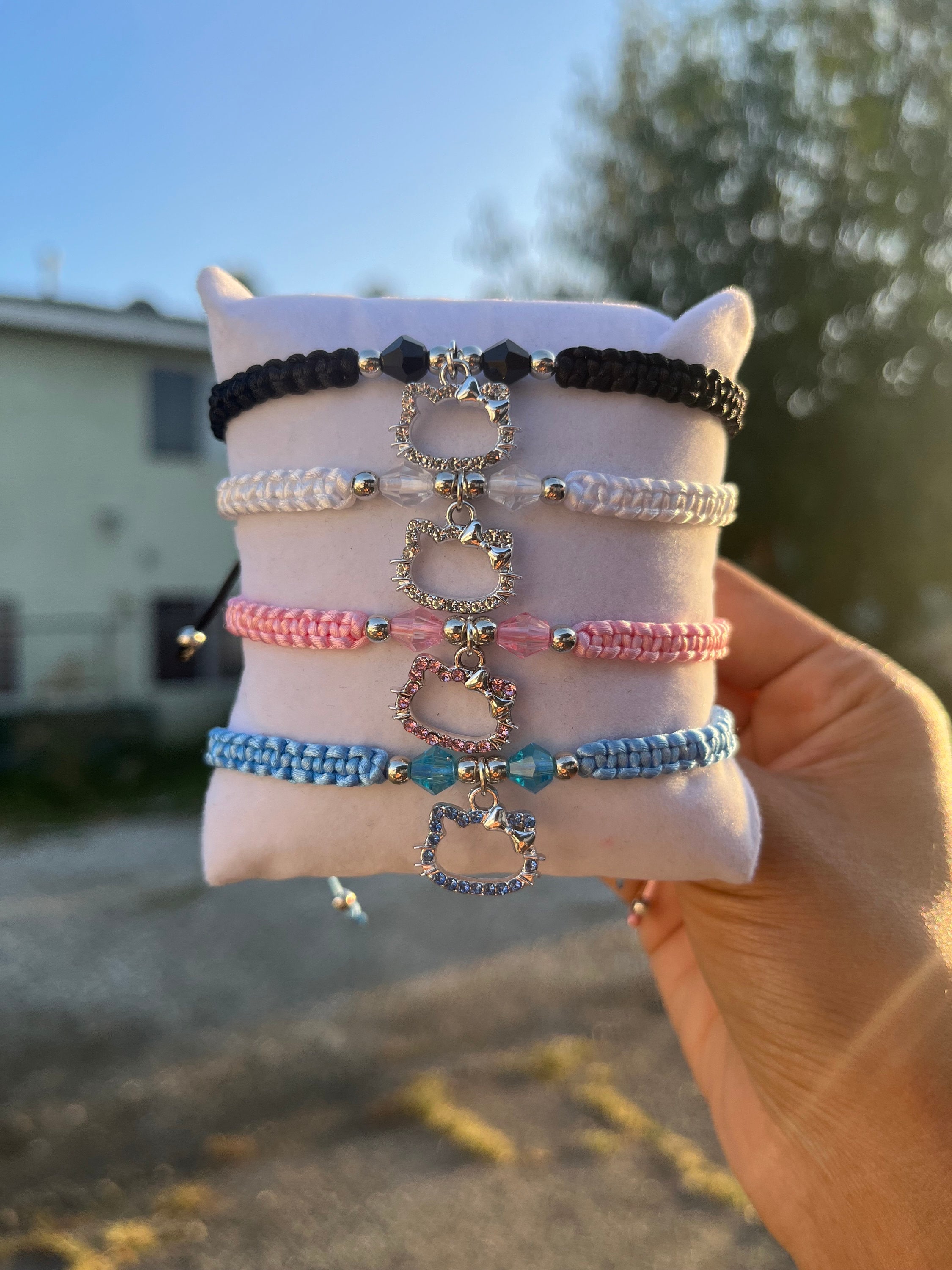 MEKZU Hello Inspired Kitty Bangle Bracelet, Kawaii Accessories Charms Bracelet, Adjustable Stainless Steel Cuff Bracelet Birthday Gift for Women