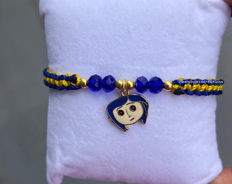 Handmade Coraline Charm Bracelet: Blue & Yellow Beaded Jewelry