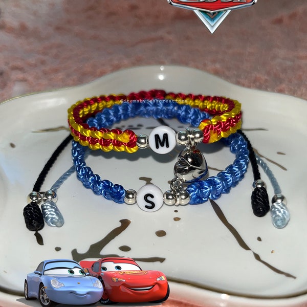 Lightning McQueen and Sally Matching Bracelets, Couples Bracelets, Matching Jewelry, Disney Pixar, Handmade