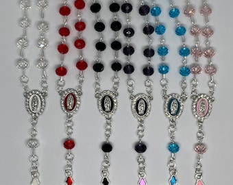 Chapelet voiture en argent fait main : cadeau religieux Vierge Marie