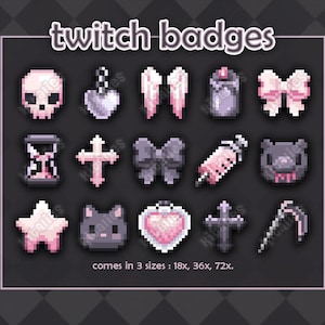 Pink Emo Angel Twitch Sub Badge/Bit Set (15pc) // Cute Twitch Channel Pixel Art image 1