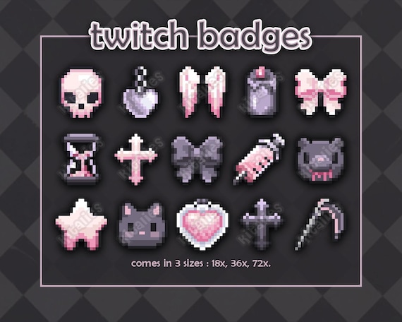 Pink Emo Angel Twitch Sub Badge/Bit Set (15pc) // Cute Twitch Channel Pixel Art