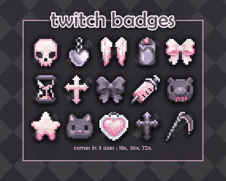 Pink Emo Angel Twitch Sub Badge/Bit Set (15pc) // Cute Twitch Channel Pixel Art image 1