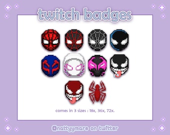 Spiderman Twitch Sub Badges/Bit set (10pc) Superhero Pixel Art 8bit