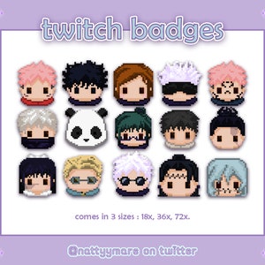 Jujutsu Kaisen Twitch Sub Badges/Bit set (15pc) Anime Pixel Art 8bit