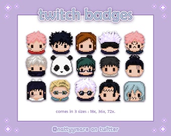 Jujutsu Kaisen Twitch Sub Badges/Bit set (15pc) Anime Pixel Art 8bit