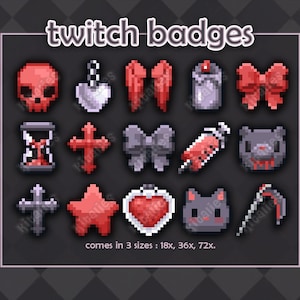 Red Emo Angel Twitch Sub Badge/Bit Set (15pc) // Cute Twitch Channel Pixel Art