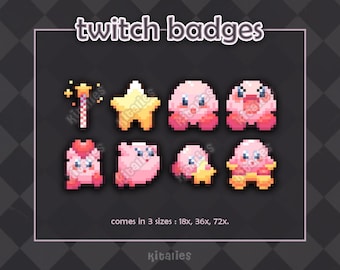 Kirby Twitch Sub Badge/Bit Set (8pc) // Cute Twitch Channel Pixel Art