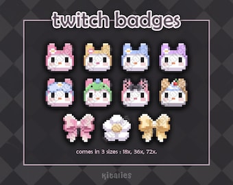 Kawaii Twitch Sub Badge/Bit Set (11pc) // Cute Twitch Channel Pixel Art