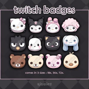 Kawaii Twitch Sub Badge/Bit Set (12pc) // Cute Twitch Channel Art