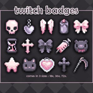 Pink Emo Angel Twitch Sub Badge/Bit Set (15pc) // Cute Twitch Channel Pixel Art