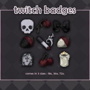Insignias/Bit de suscriptor de Twitch desoladas (9 piezas) Arte pixelado oscuro, vanguardista y espeluznante