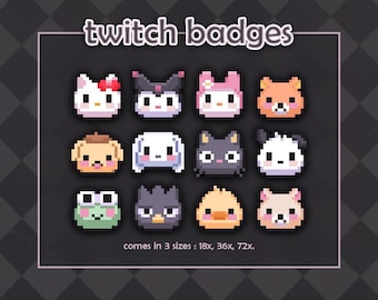 Kawaii Twitch Sub Badge/Bit Set (12pc) // Cute Twitch Channel Pixel Art