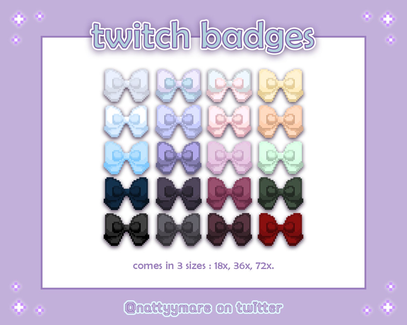 Cute Bow Twitch Sub Badges/Bit set (20pc) Kawaii Pixel Art 8bit