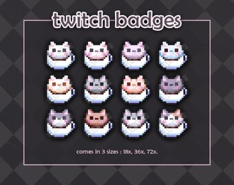 Cat Cafe Twitch Sub-badge/bitset (12 stuks) // Leuke pixelart op Twitch Channel