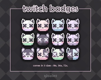 X_X Kitty Twitch-subbadge/bitset (12 stuks) // Schattige twitch-kanaalpixelart