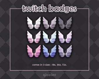 Ensemble de badges/embouts Twitch Ailes d'ange (9 pièces)//Art de la chaîne Twitch mignon