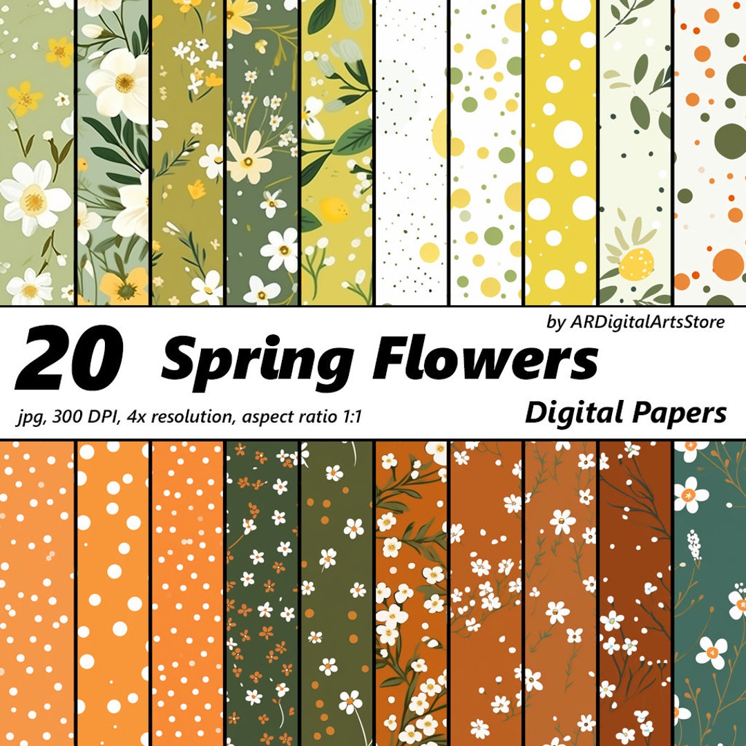 Paper Spring Collection 20 Sage Spring Digital Paper, Floral Background , Unique ,scrapbook ...