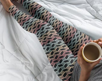Pastel Leggings, Women's Geometric Leggings, Women's Work Out Pants, High Waisted Bottoms