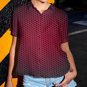 Polka Dot Button Up, Red Button Down Short Sleeve, Unisex Hawaiian Shirt, Summer Shot Sleeve Top, Handmade Clothing, Boyfriend Shirt