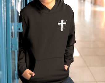 Spray Painted Jesus Cross Youth Hoodie: Christian Religious Apparel