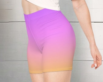 Purple Orange Fade Women's Biker Shorts, Customized Shorts, Women's Summer Shorts, Yoga Shorts, Custom Athletic Clothing, High Rise Shorts