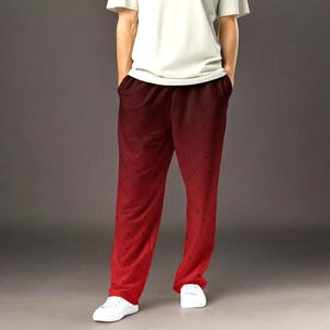 Jogger sportivi Ombre con motivo geometrico 3D, pantaloni della tuta neri e rossi, pantaloni da allenamento, pantaloni fitness, abbigliamento sportivo da casa
