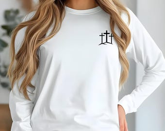 Camiseta unisex de manga larga con cruces cristianas, camiseta religiosa, camiseta de fe, ropa cristiana, camiseta de Jesús