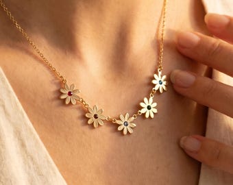 Collana con margherita e pietra portafortuna, ciondolo a forma di fiore personalizzabile con pietre portafortuna da 1 a 5, catenina delicata in acciaio inossidabile, regalo per la festa della mamma, regalo per la nonna