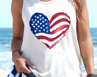 American Flag Heart Tank Top, Patriotic USA Heart Design, July 4th Tank Top, Stars And Stripes Top