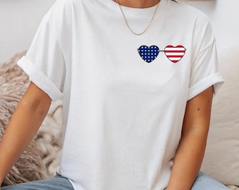 Camiseta con gafas de sol y bandera estadounidense, camiseta del 4 de julio, camiseta patriótica, ropa de EE. UU.