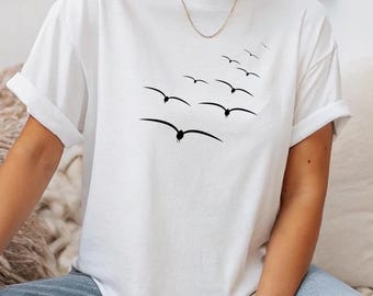 Minimalist Flying Birds T-Shirt, Nature Lover Graphic Tee, Shirt For Bird Watcher, Outdoor Shirt