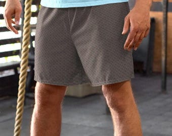 Brown Board Shorts, Men's Shorts with Circle Pattern Overlay, Dark Brown and Royal Blue, Beachwear, Summer Fashion, Vacation Apparel