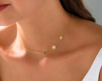 Collana personalizzata con fiore e pietra portafortuna, collana con iniziale personalizzata, regalo per lei, collana con mese di nascita, regalo personalizzato