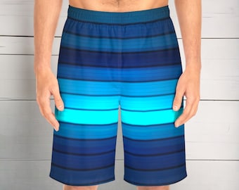 Blue Lined Men's Board Shorts - Men's Summer Shorts, Customized Men's Shorts, Men's Clothing, Men's Athletic Shorts, Men's Workout Shorts