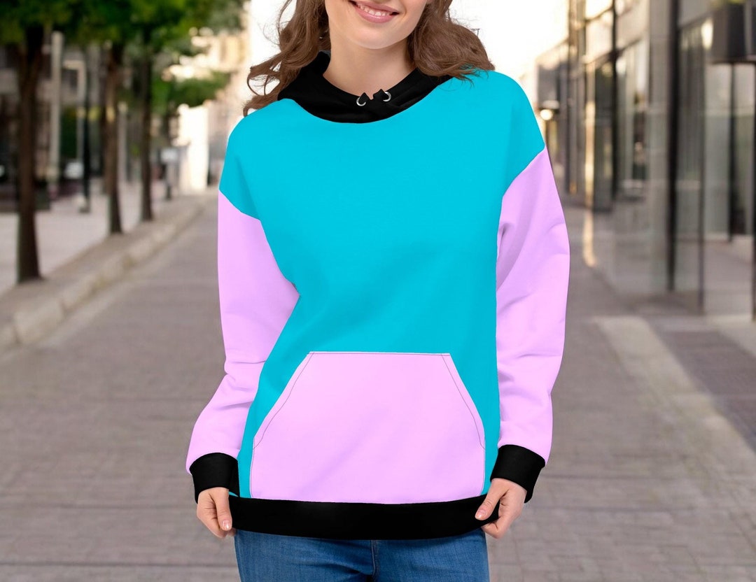 Blue and Purple Color Block Hoodie, Custom Clothing, Oversized Sweater ...