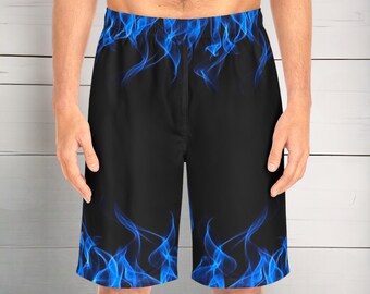 Blue Flame Men's Board Shorts - Men's Summer Shorts, Customized Men's Shorts, Men's Clothing, Men's Athletic Shorts, Men's Workout Shorts