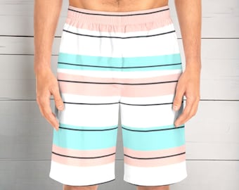 Pantaloncini da surf a righe blu e rosa, pantaloncini estivi da uomo, pantaloncini da uomo personalizzati, abbigliamento da uomo, pantaloncini sportivi da uomo, pantaloncini da allenamento