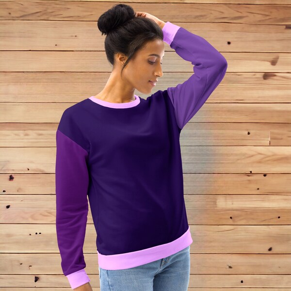 Purple Color Block Sweater, Custom Sweater, Ladies Pullover, Women's Purple Shirts, Purple Sweater, Girls Sweatshirts, Matching Sweaters