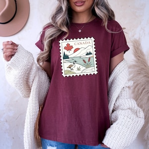 Vintage Kanada Briefmarke T-Shirt, Retro kanadische Reise Andenken, Vaterländisches Hemd