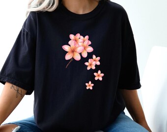 T-shirt rosa a fiori, stampa floreale personalizzata, maglietta con fiori primaverili, top da spiaggia