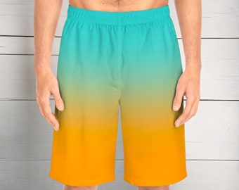 Pantalones cortos de tabla de desvanecimiento azul y naranja, pantalones cortos de verano para hombres, pantalones cortos personalizados para hombres, ropa de hombre, pantalones cortos deportivos, pantalones cortos de entrenamiento para hombres