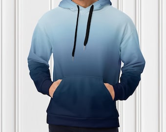 Sudadera azul degradada, jersey personalizado hecho a mano, regalo para él, sudadera azul desteñida, suéter de invierno