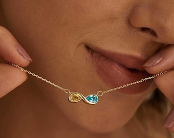 Collana con pietra portafortuna infinito, gioiello delicato a forma di cuore infinito, collana con due pietre portafortuna, gioiello simbolo d'amore