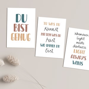 JUEGO DE 8 TARJETAS POSTALES mezcla individual, juego de tarjetas refranes alentadores, afirmaciones, confianza en la vida cotidiana, nuevas fases de la vida | DinA6