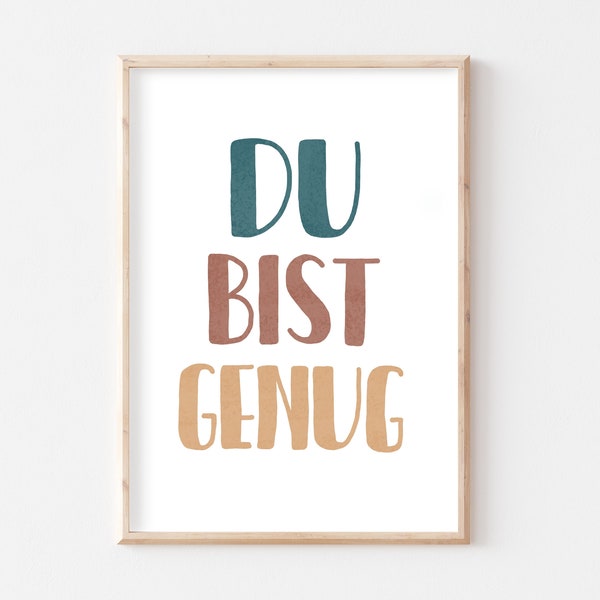 Poster DU BIST GENUG Kunstdruck A4 A3 Spruch Affirmation Mut Zutrauen Motivationsposter Poster Typografie Kinderzimmer Wohnzimmer Flur Büro