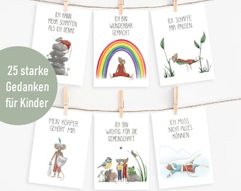 Affirmationskarten Kinder | 25er Set | Ermutigung positive Glaubenssätze | Kinder Mutmachkarten | Geburtstagsgeschenk Einschulung | DIN A6
