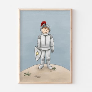 Póster Caballero | A3 A4 | Póster infantil Póster de caballero para habitación infantil Póster de niña Póster de niño Póster de animales para niños Juego de cumpleaños Dragón y castillo